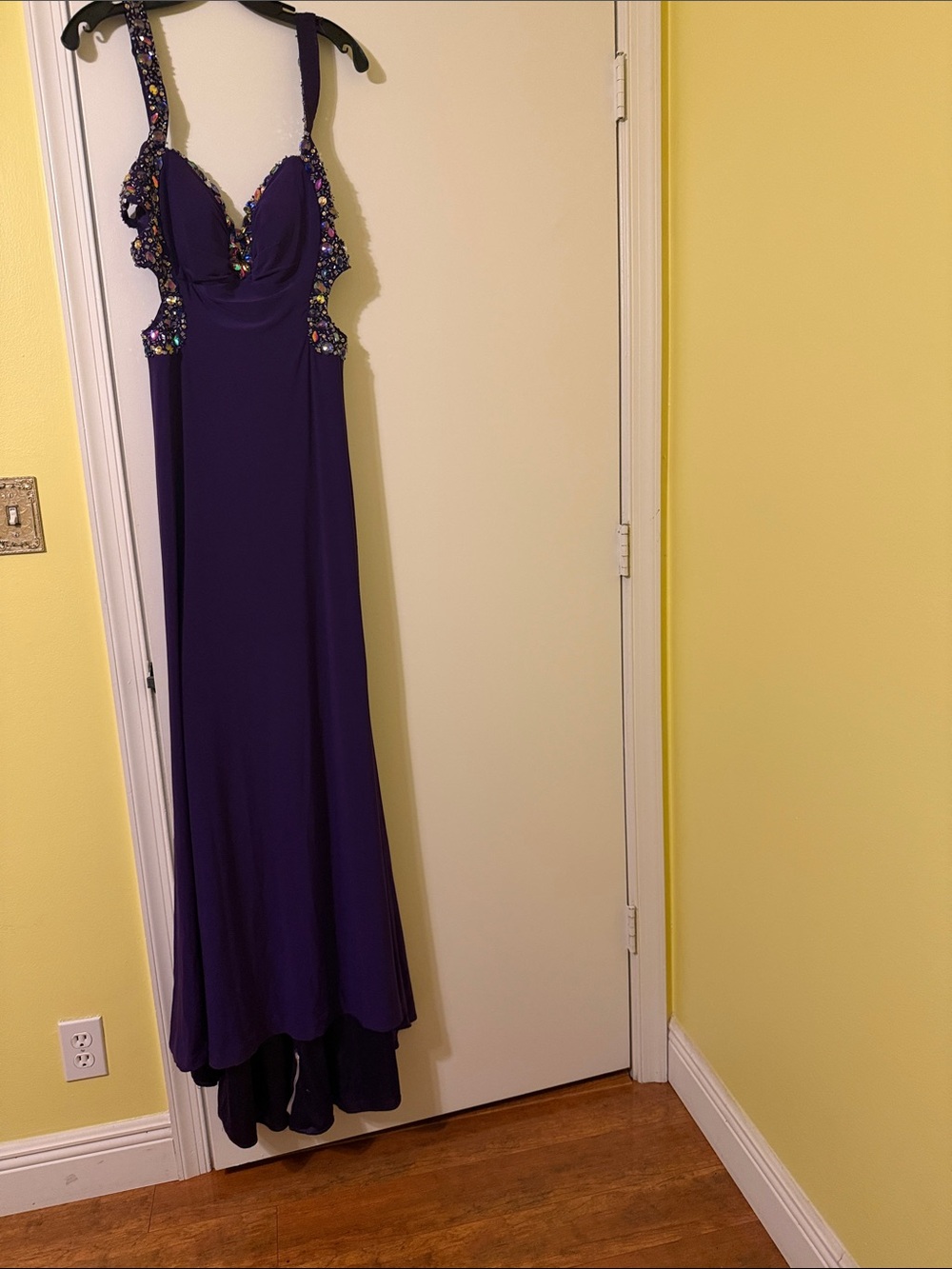 GIGI C Deep Purple Beaded Strap Prom Gown